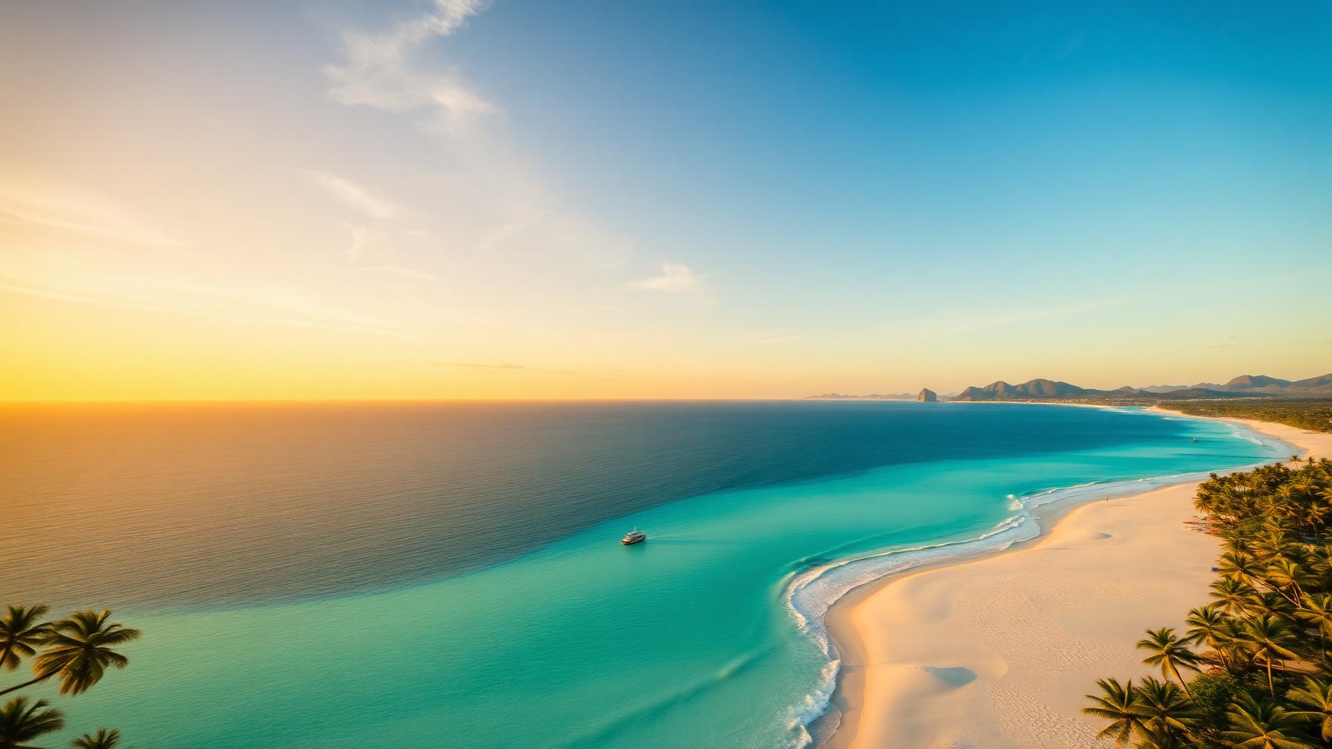 Praia brasileira com mar azul-turquesa ao amanhecer